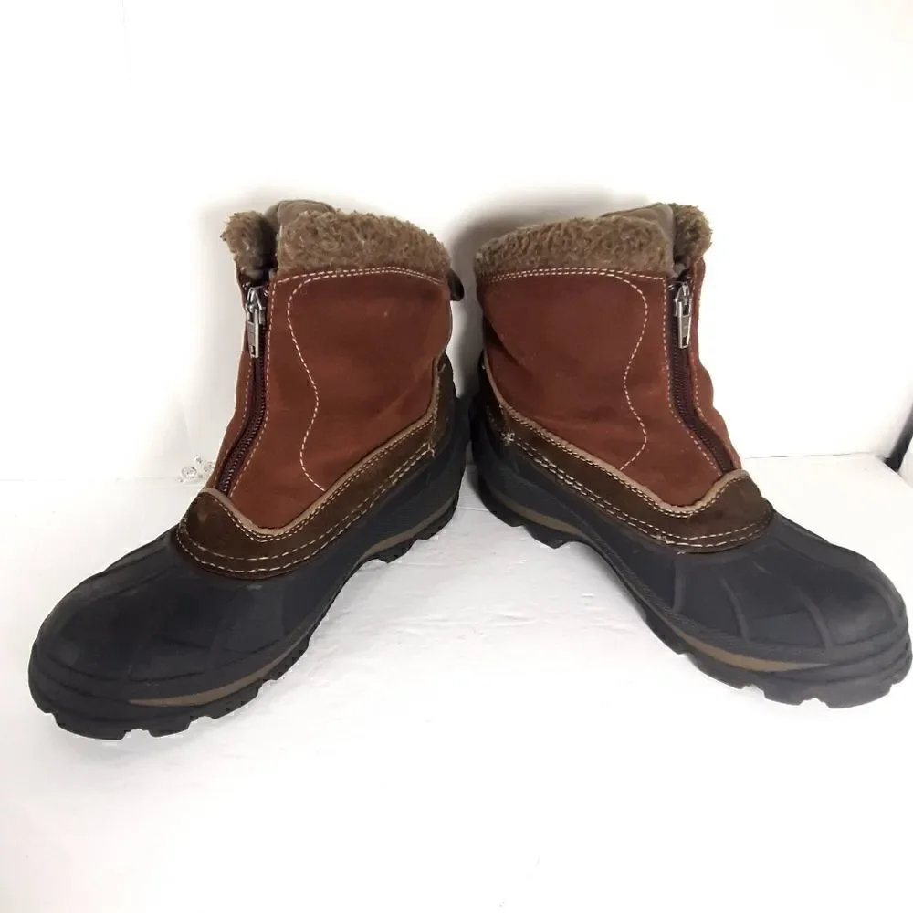Sorel Women's Powder Edge Suede Brown Front Zip Insulated Snow Boots Size 6